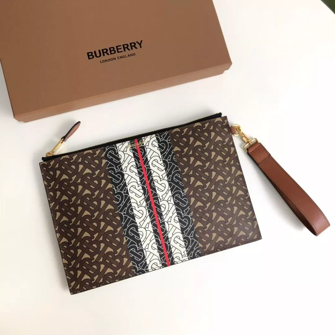 OldCobbler BURBERRY TMONOGRAM STRIPE PRINT E-CANVAS ZIP POUCH 0121